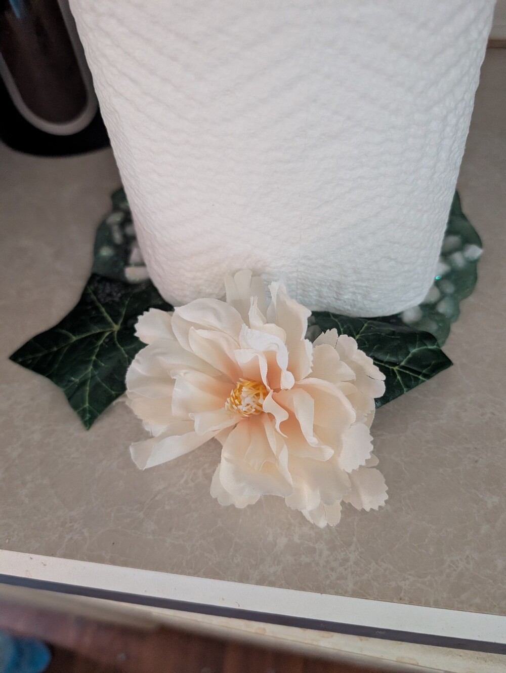 Cream Artificial Flower Paper Towel Holder